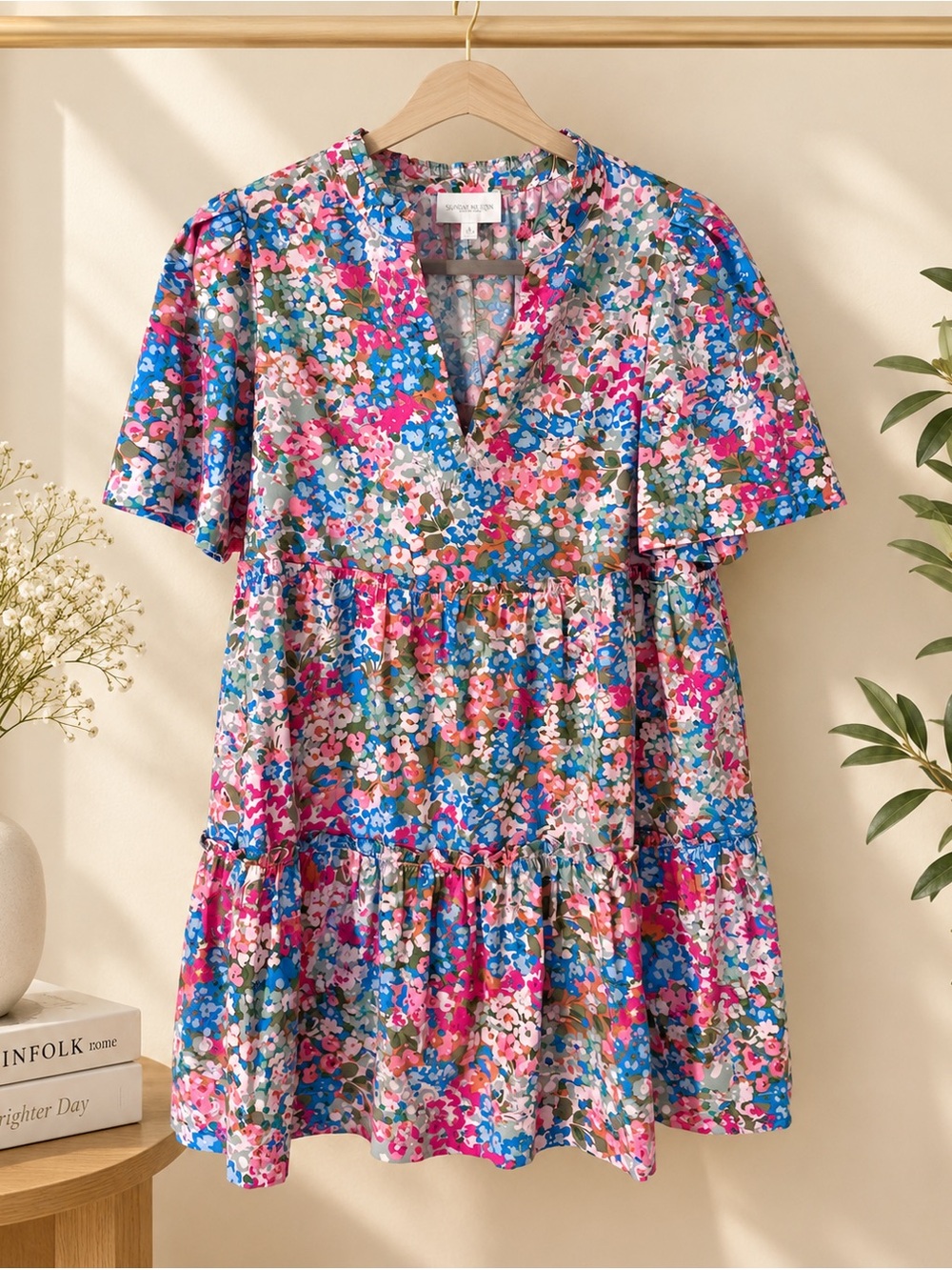 SUGARLIPS Floral Tiered V-Neck Mini Dress - Multi